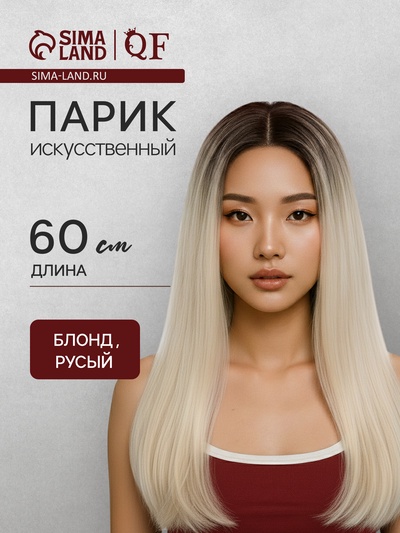 Парик искусственный, имитация кожи, 60 см, 160 г, омбре русый, блонд