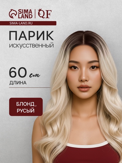 Парик искусственный, кудри, имитация кожи, 60 см, 160 г, омбре русый, блонд