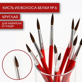 Кисть для рисования из волоса белки круглая № 6 короткая ручка 7431676