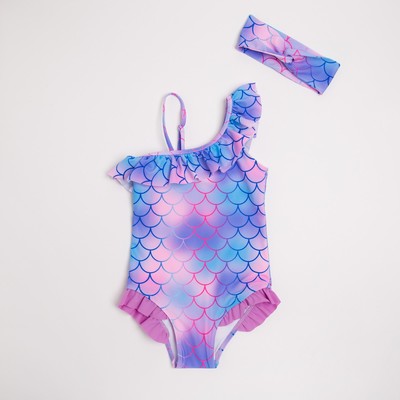 Купальник детский слитный MINAKU с повязкой, фиолетовый/синий, рост 122-128 см