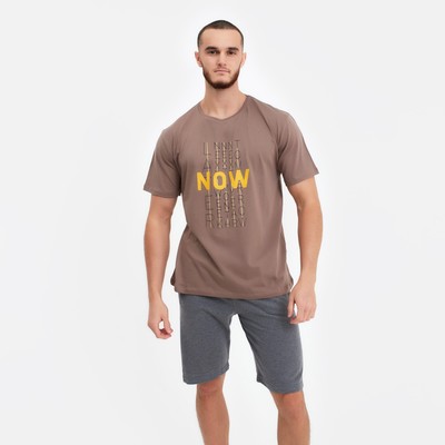 Футболка мужская с принтом, цвет светло-коричневый, размер 48