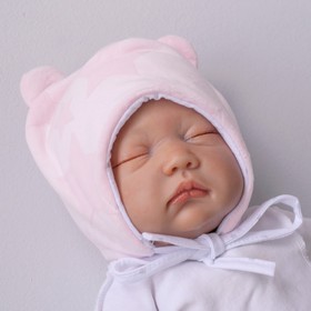 Шапка детская демисезонная KinDerLitto «Новые звёздочки», с ушками, возраст 0-3 месяцев, цвет розовый