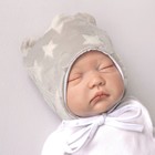 Шапка детская демисезонная KinDerLitto «Новые звёздочки», с ушками, возраст 0-3 месяцев, цвет серый - Фото 2