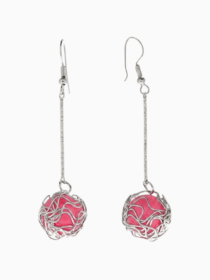 Серьги висячие «Шар плетеный», цвет розовый в серебре, 6.5 см - Фото 1