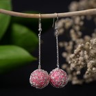 Серьги висячие «Шар плетеный», цвет розовый в серебре, 6,5 см - фото 8209418