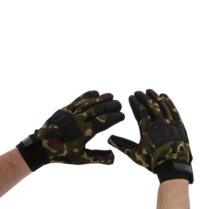 Перчатки мотоциклетные с защитными вставками, одноразмерные, милитари - Фото 1