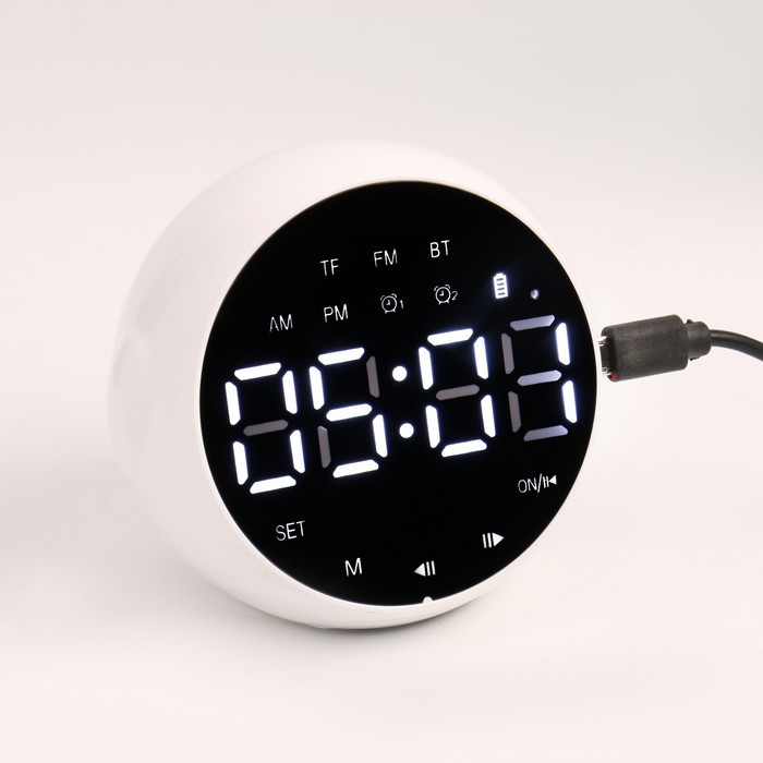 Часы-будильник электронные, bluetooth 5.0, FM, TF карта, колонка, 2000 мАч, 9 x 7.5 x 8 см - Фото 1