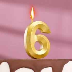 Свеча для торта на шпажке "Грань", 5,5 см, цифра "6", золотая