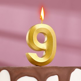 Свеча для торта на шпажке "Грань", 5,5 см, цифра "9", золотая