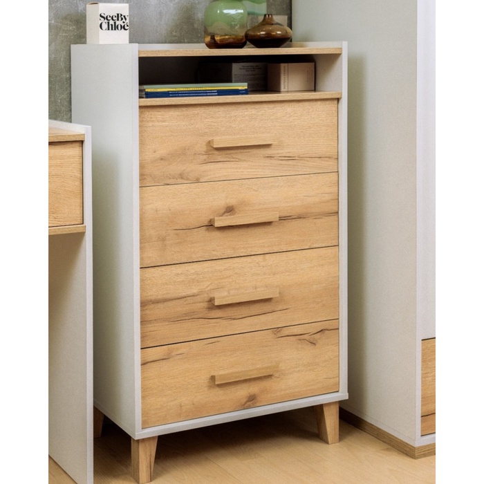 Комод напольный «Айрис 45», на ножках, с полкой, 4 ящика, 600×420×1078 мм, цвет белый/дуб золотистый