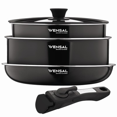 Набор из 2-х кастрюль со съёмной ручкой и с крышкой и сковороды Vensal Module