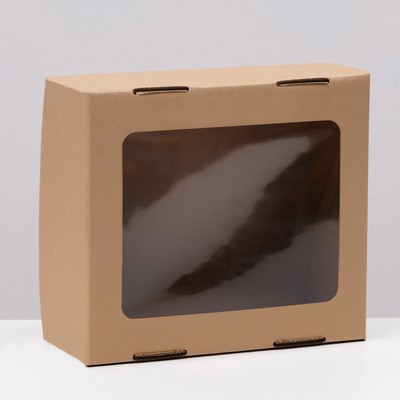 Коробка сборная, крышка-дно, «бурая», с окном, 21 х 18 х 8 см