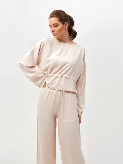 Костюм женский (туника, брюки) MINAKU: Casual Collection, размер 58, бежевый