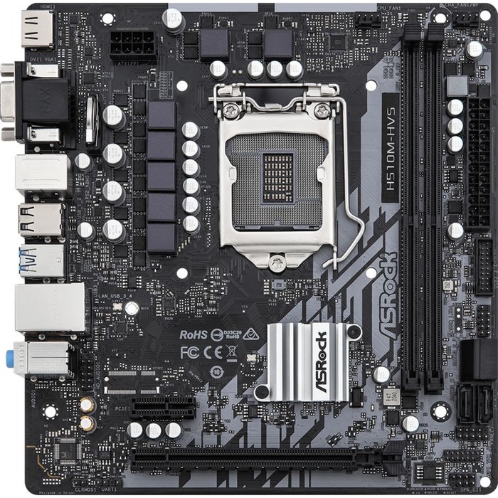 Материнская плата Asrock H510M-HVS R2.0, LGA1200, H410, 2xDDR4, VGA, HDMI, mATX - фото 51301096