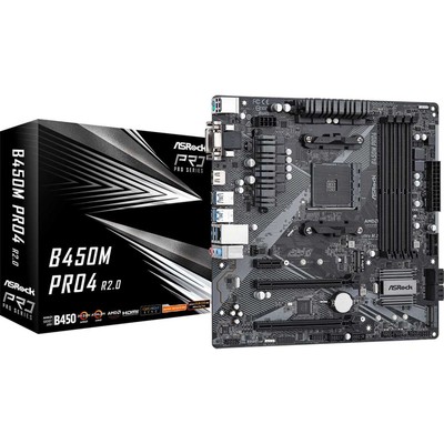 Материнская плата Asrock B450M PRO4 R2.0, AM4, B450, 4xDDR4, VGA, DVI, HDMI, mATX