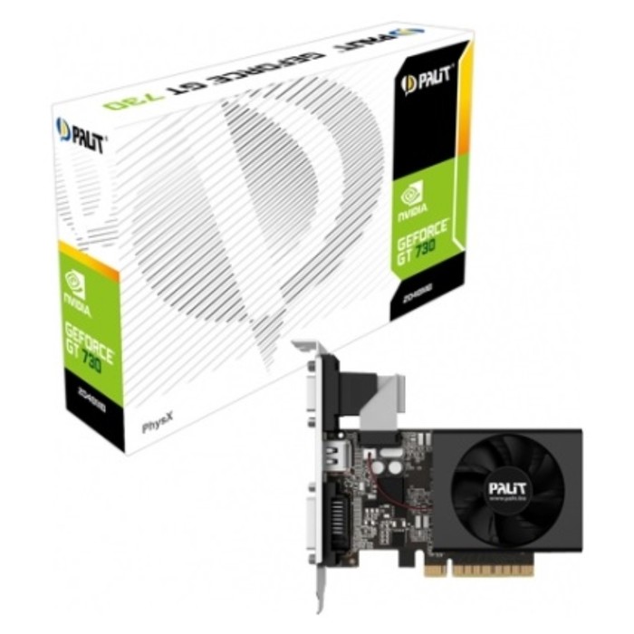 Видеокарта Palit PCI-E PA-GT730K-2GD3H  GT 730, 2 Гб, 64 Bit, DDR3, 800/1804, HDMI , Ret - Фото 1