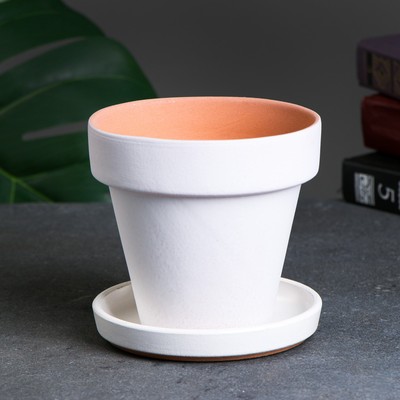 Горшок для цветов «Терра», 500 мл, d=12 см, h=11 см, керамика, с поддоном, белый