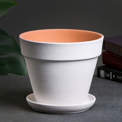 Горшок для цветов, 2 л, d=18 см, h=16 см, керамика, с поддоном, белый
