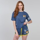 Комплект домашний (футболка/шорты) женский, цвет синий, размер 52 - фото 9717438