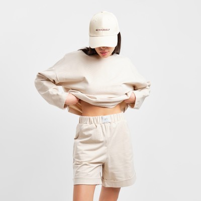 Костюм женский (толстовка, шорты) MIST, размер 48-50, бежевый