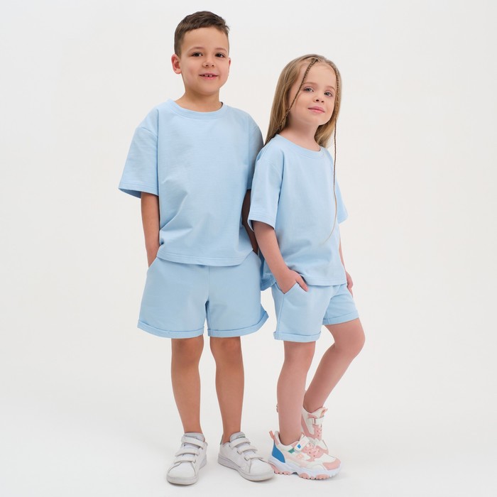 Комплект детский (футболка, шорты) KAFTAN "Basic line" размер 30 (98-104), цвет голубой - Фото 1