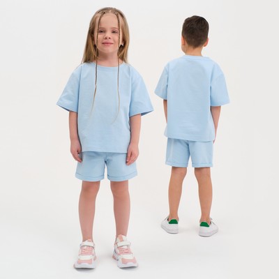 Комплект детский (футболка, шорты) KAFTAN Basic line, голубой, размер 30 (98-104 см)