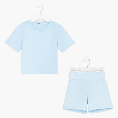Комплект детский (футболка, шорты) KAFTAN Basic line, размер 32 (110-116 см), голубой