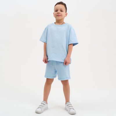 Комплект детский (футболка, шорты) KAFTAN Basic line, размер 32 (110-116 см), голубой