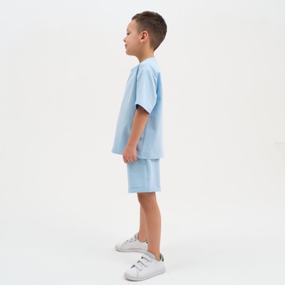 Комплект детский (футболка, шорты) KAFTAN Basic line, размер 32 (110-116 см), голубой
