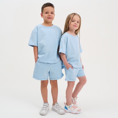Комплект детский (футболка, шорты) KAFTAN Basic line, размер 34 (122-128 см), голубой