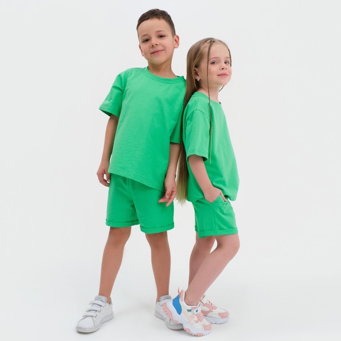 Комплект детский (футболка, шорты) KAFTAN "Basic line" размер 30 (98-104), цвет зелёный - Фото 1