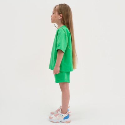 Комплект детский (футболка, шорты) KAFTAN Basic line, зелёный, размер 30 (98-104 см)