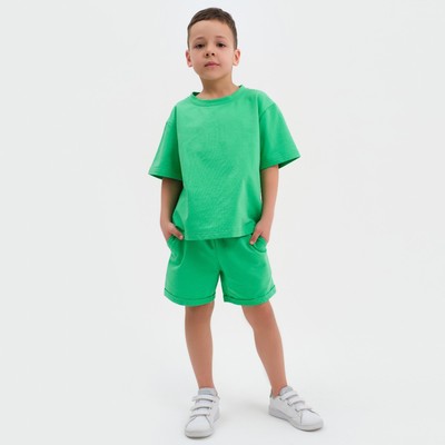 Комплект детский (футболка, шорты) KAFTAN Basic line, зелёный, размер 30 (98-104 см)