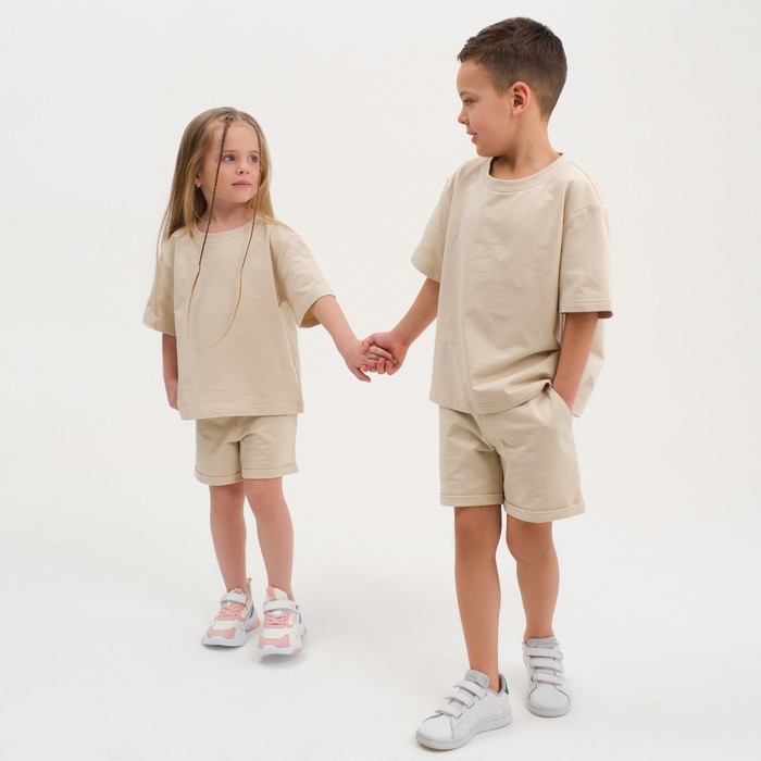 Комплект детский (футболка, шорты) KAFTAN Basic line размер 30 (98-104), цвет бежевый