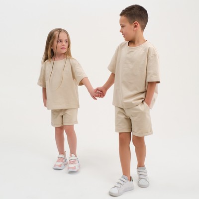 Комплект детский (футболка, шорты) KAFTAN «Basic line» размер 36 (134-140), цвет бежевый