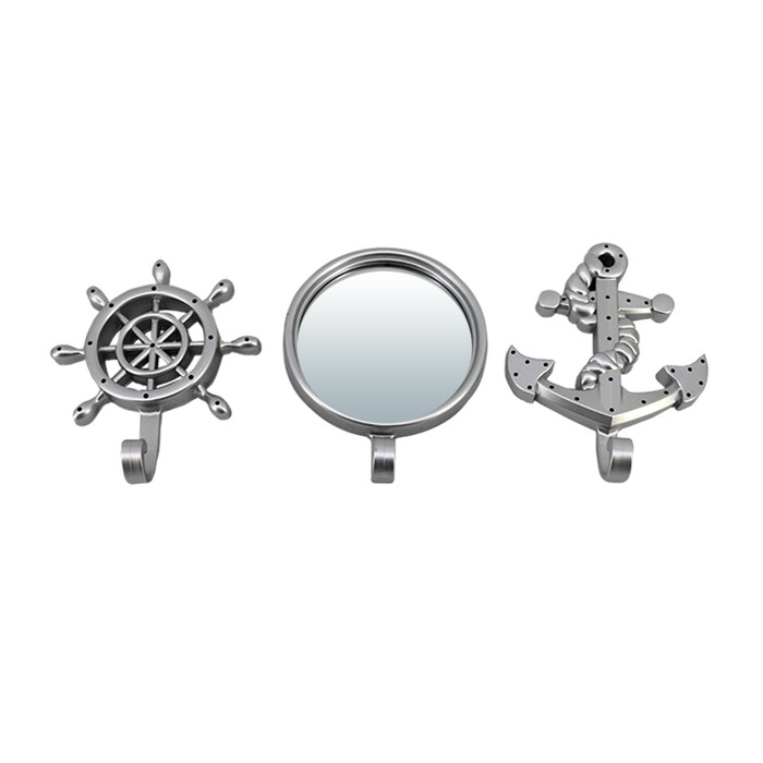 Набор крючков с зеркалом Qwerty «Марсель», декоративный, 3 шт, d=8 см, цвет серебро - Фото 1