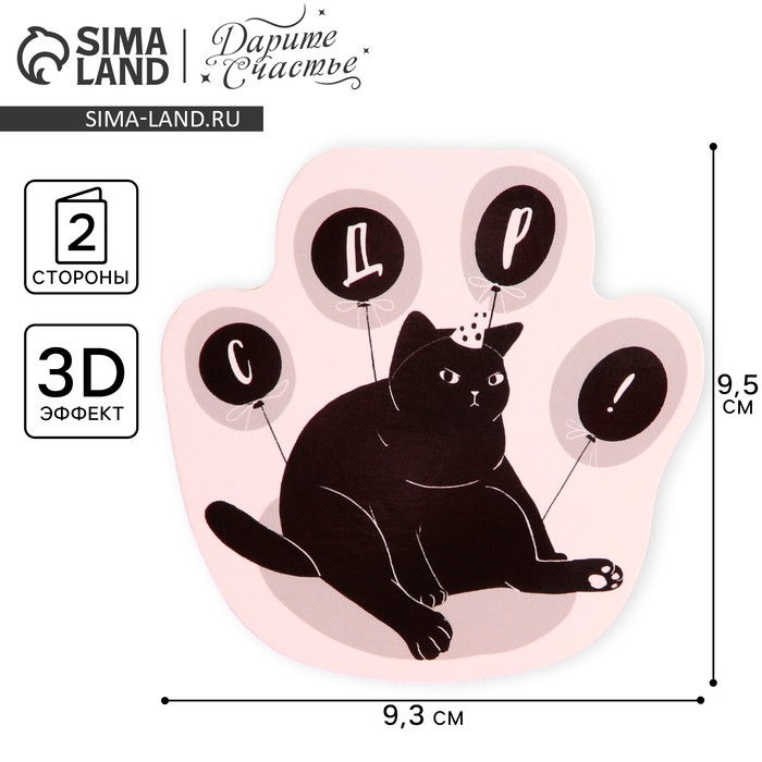 Открытка с дополнительным элементом «С ДР», кот, 9,5 × 9,3 см - Фото 1