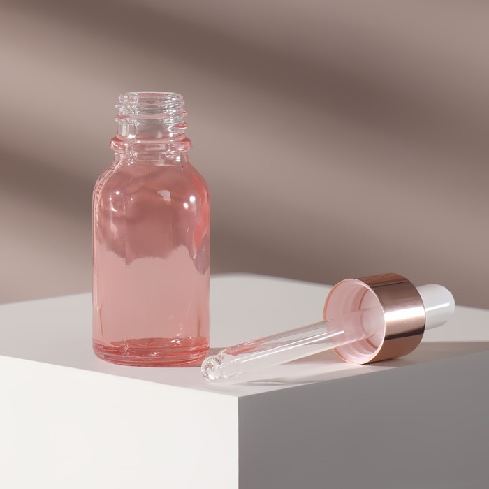Бутылочка стеклянная для хранения, с пипеткой, 15 мл, цвет розовый/розовое золото - Фото 1