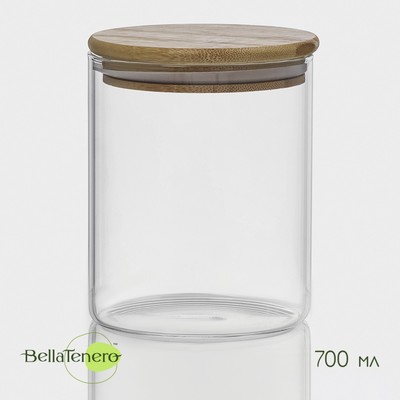 Банка для сыпучих продуктов BellaTenero «Эко», 700 мл, 10×12.5 см, с бамбуковой крышкой, стекло, прозрачная