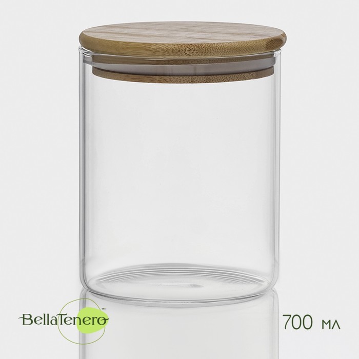 Банка для сыпучих продуктов BellaTenero «Эко», 700 мл, 10×12.5 см, с бамбуковой крышкой, стекло, прозрачная - Фото 1