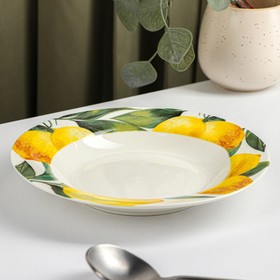 Тарелка глубокая Доляна «Лимон», d=20 см, цвет белый