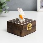 Шкатулка музыкальная механическая "Зайчик с морковкой" 7,5х6,5х8,5 см - Фото 2