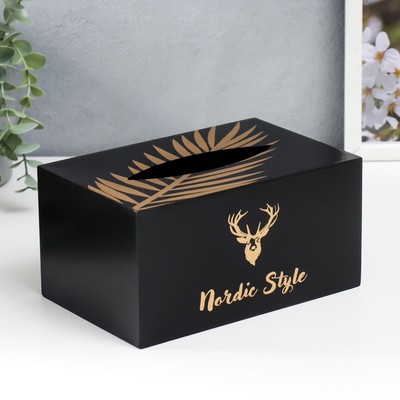 Шкатулка - салфетница «Золотой олень», МДФ, чёрная, 10×13×20 см