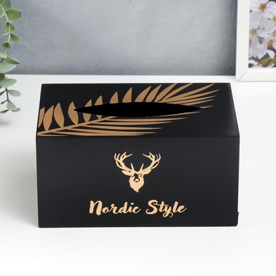 Шкатулка - салфетница «Золотой олень», МДФ, чёрная, 10×13×20 см