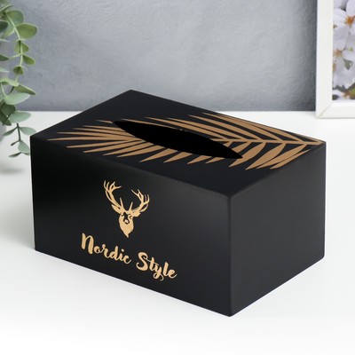 Шкатулка - салфетница «Золотой олень», МДФ, чёрная, 10×13×20 см