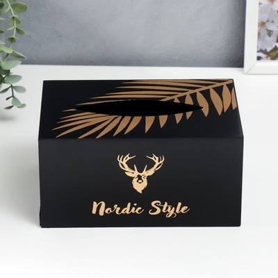 Шкатулка - салфетница «Золотой олень», МДФ, чёрная, 10×13×20 см