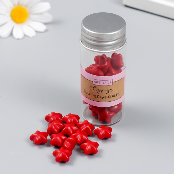 Сургуч в гранулах в баночке "Звёздочки" алый матовый 16 гр 7х3х3 см - Фото 1