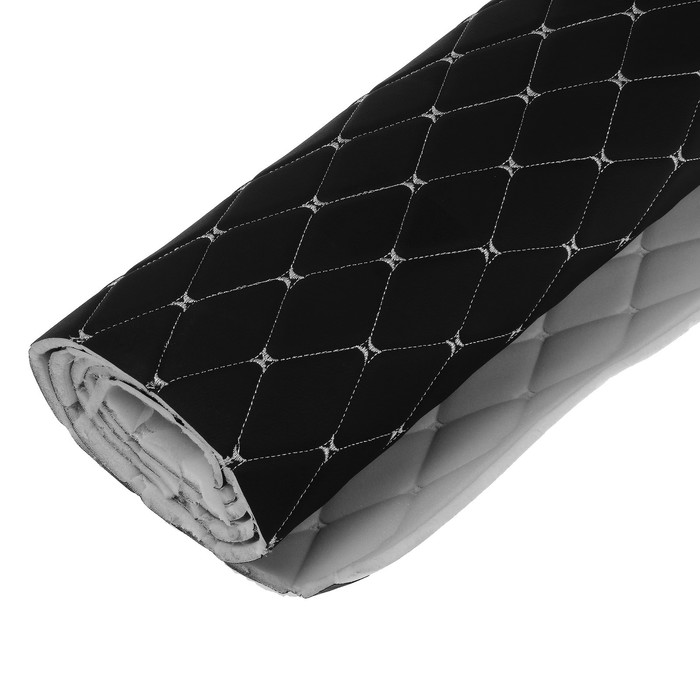 Обшивка салона авто 100×160×0.7 см, кожзам/поролон, ромб, белая строчка - Фото 1