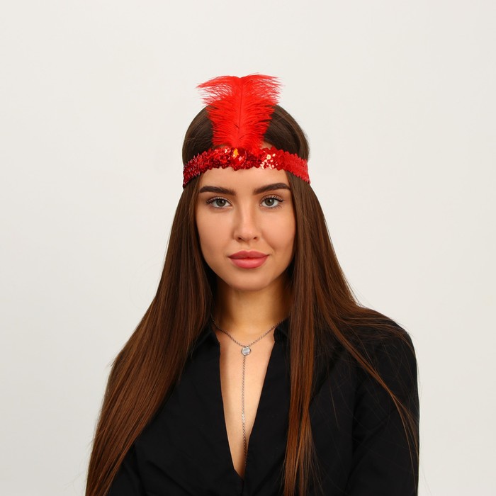 Новогодняя повязка на голову с пером, цвет красный, на новый год - фото 1905992063