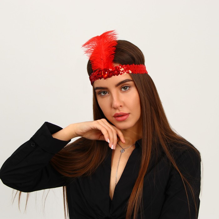 Новогодняя повязка на голову с пером, цвет красный, на новый год - фото 1905992065
